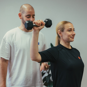 Vertigo vestibular patient with James training her wrist